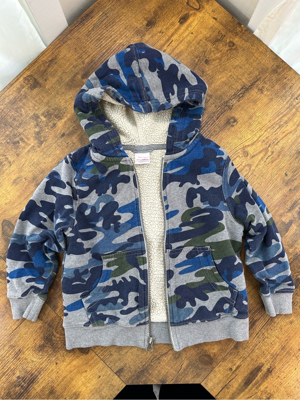 Hanna Andersson Blue Camouflage Supercozy Faux Shearling Lined Zip Hoodie, 4 - Picture 5 of 12